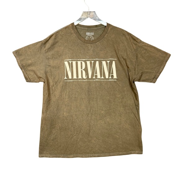 Nirvana T Shirt Mens XL Olive Green Band Tee Smiley‎ Face Graphic Print NWOT - Picture 1 of 8